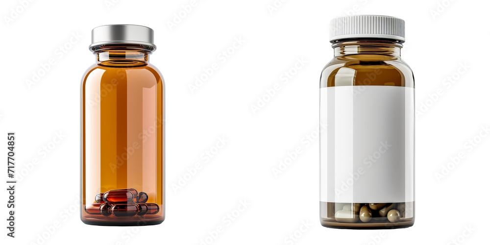 Capsule Pharmacy Bottles Set Isolated on Transparent or White Background, PNG Capsule Pharmacy Bottles Set Isolated on Transparent or White Background, PNG