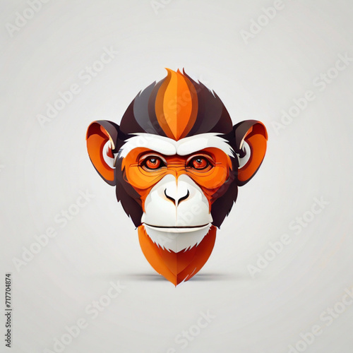 Elevate your brand with a minimal, logotype featuring a sleek and stylized monkey face against a white background.  Professional and colorful, this vector logo features a stunning 3D rendering.
