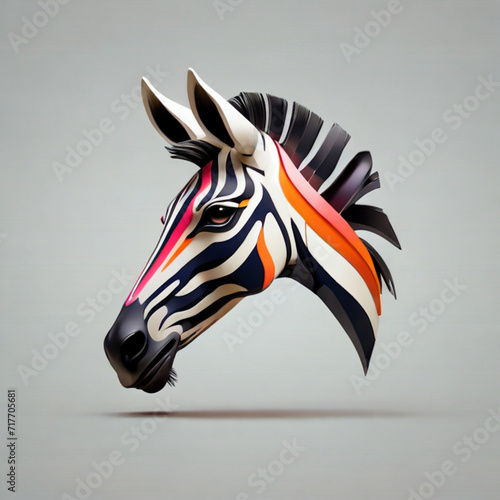 Elevate your brand with a minimal, logotype featuring a sleek and stylized zebra face against a white background.  Professional and colorful, this vector logo features a stunning 3D rendering.
