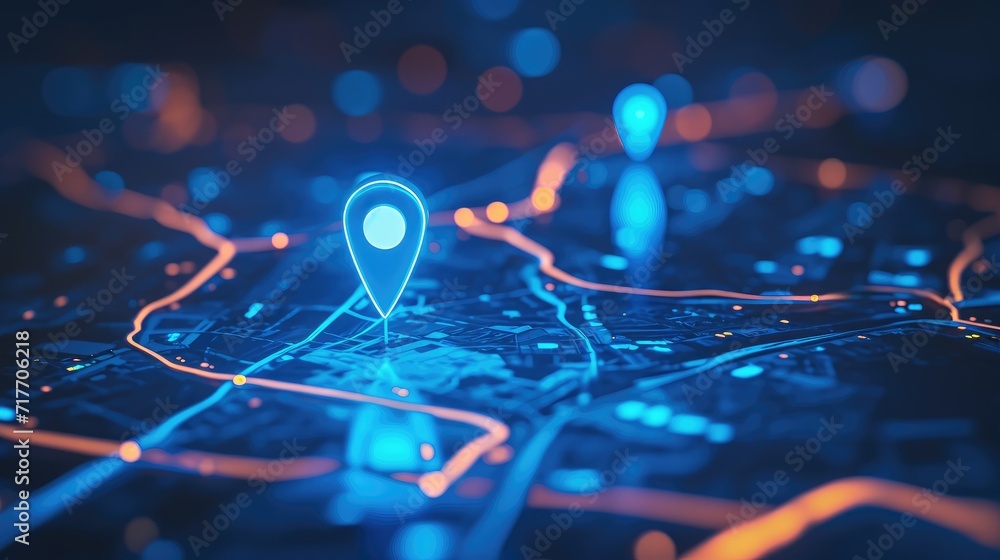 Obraz premium futuristic map pin location AI technology background