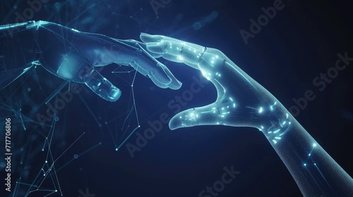 Robot hand touch wireframe light connection structure background