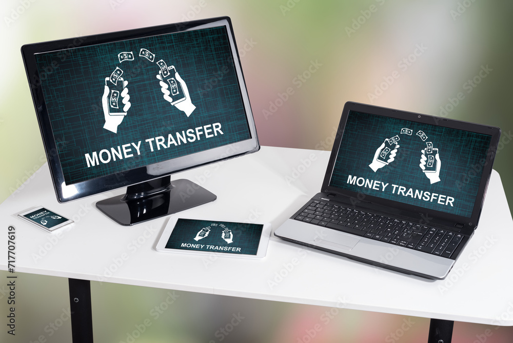 Money transfer concept on different devices Money transfer concept on different devices