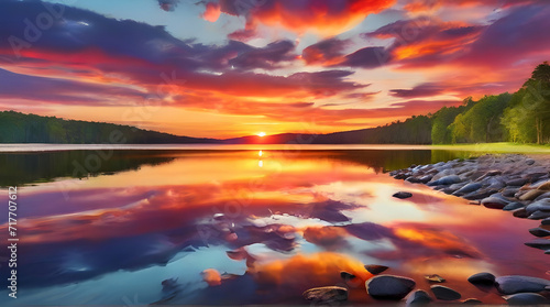 Vibrant sunset over a lake