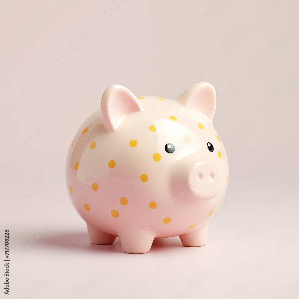 polkadot yellow ceramic piggy bank isolated on plain pink studio background polkadot yellow ceramic piggy bank isolated on plain pink studio background