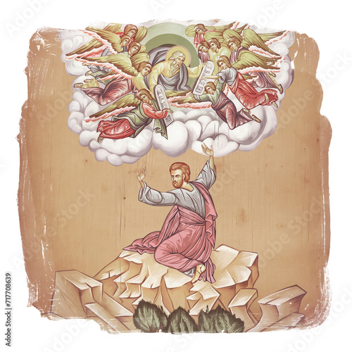 Prophet Moses accepts Law. Iillustration in Byzantine style isolated