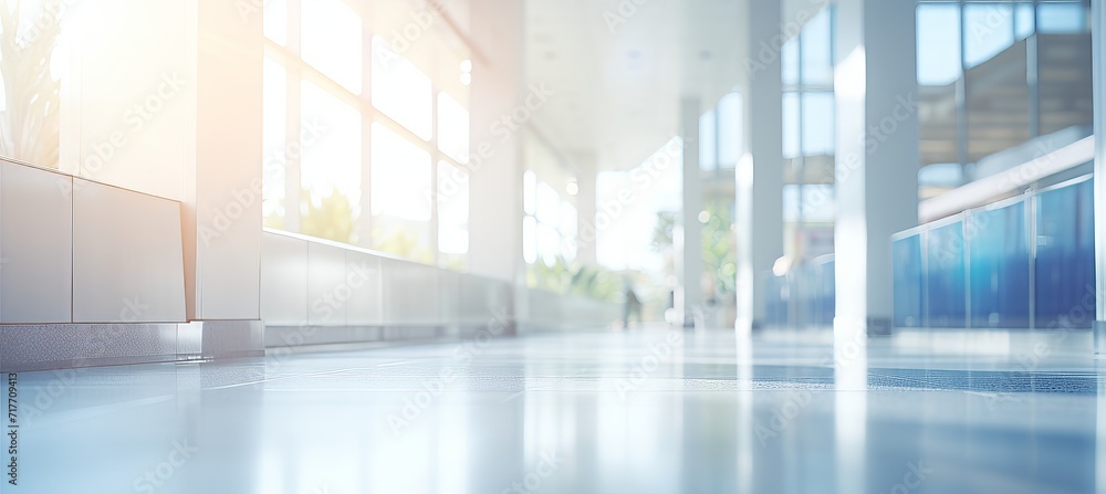Blurred hospital hallway with reception clinic background and copy space Blurred hospital hallway with reception clinic background and copy space