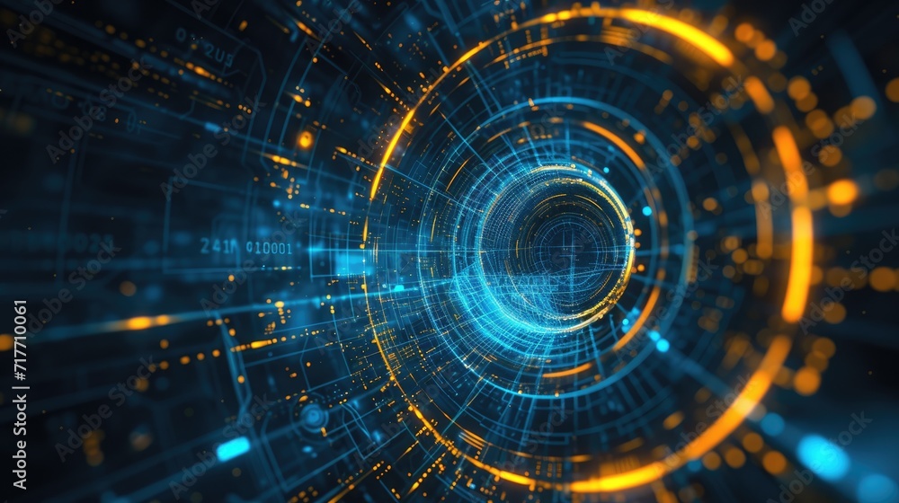 Obraz premium Abstract futuristic blue and yellow circle interface background