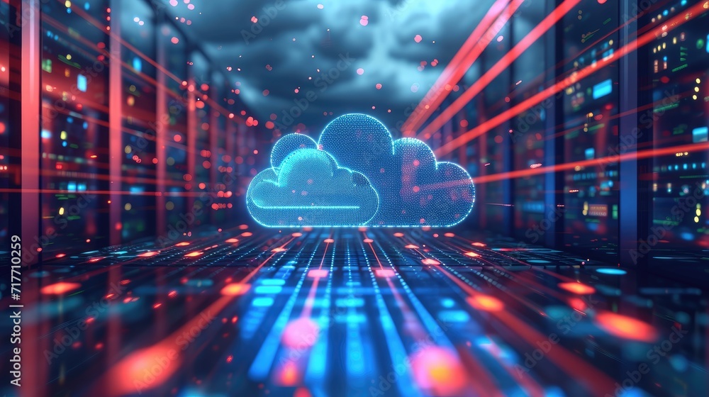 Fototapeta premium 3D Cloud Computing Digital Information Data Center Technology background