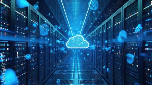 3D Cloud Computing Digital Information Data Center Technology background