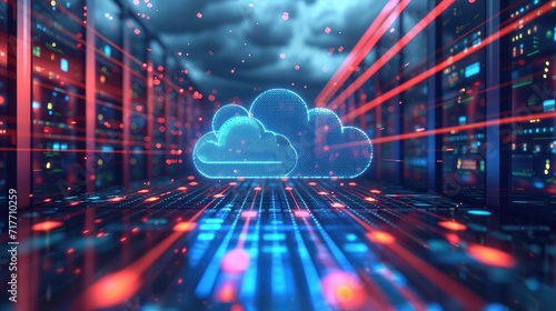 3D Cloud Computing Digital Information Data Center Technology background