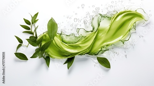 Splash of seaweed. Concept of cosmetic with seaweed ingredient. Organic cosmetic with natural extracts marin algae. Green cosmetics  sustainable