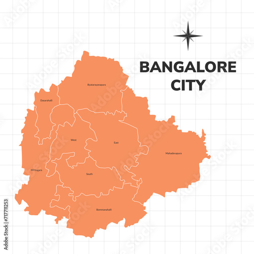 Bangalore City map illustration. Map of the City in India