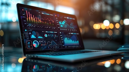finance analytic dashboard management on 3D laptop © fledermausstudio