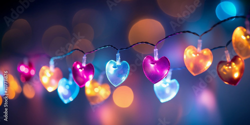 Valentine's Day background. Heart shape decor on a blurred Background for Valentine's Day. Romantic heart shape hanging for Valentine's Day celebration. Celebrate love with heart shape photo
