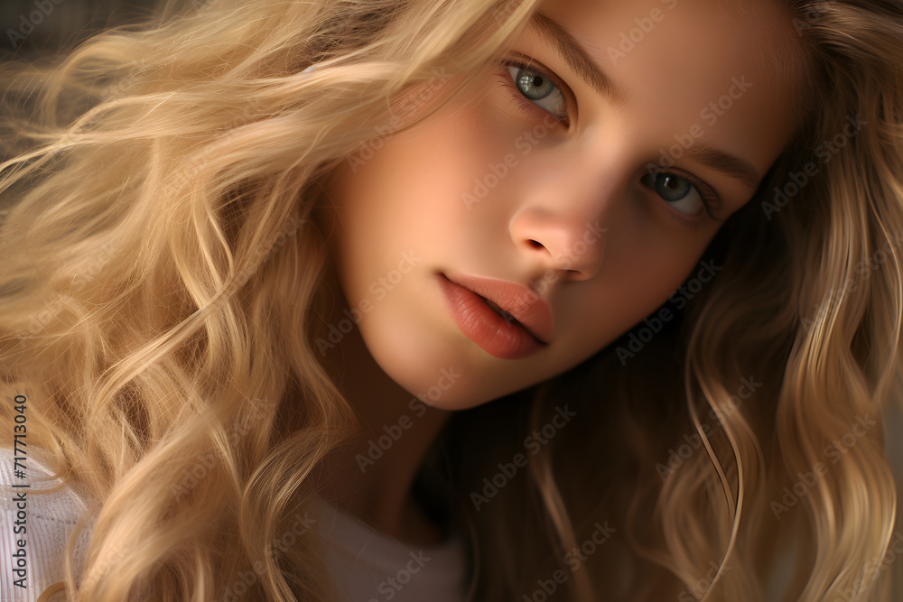 Pretty teenage girl with green eyes and blond long hair Pretty teenage girl with green eyes and blond long hair