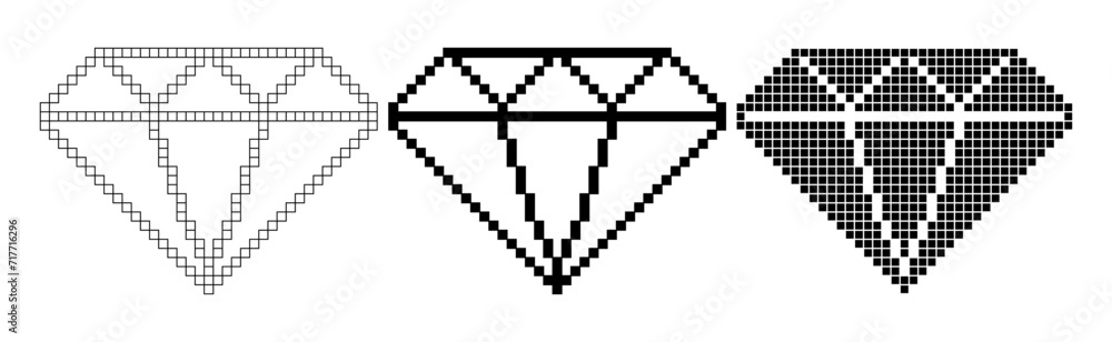 black white diamond pixel icon set