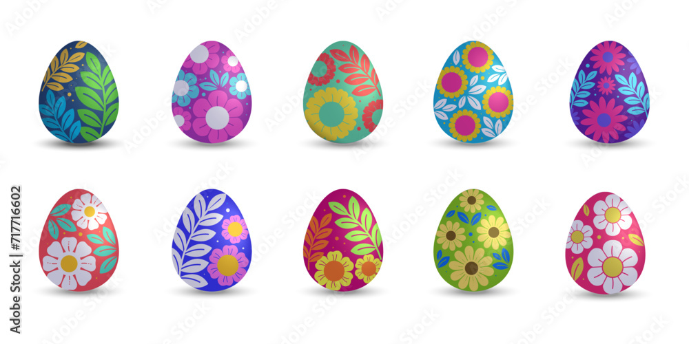 Set of happy eggs colorful 3d style for Easter holidays, decorative vector elements illustration
