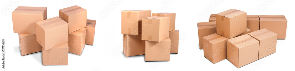stack carton or cardboard pile or piles box isolated on white background. Online marketing packaging box and delivery stack carton or cardboard pile or piles box isolated on white background. Online marketing packaging box and delivery
