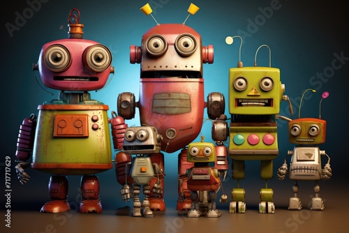 colorful robot family technology illustration