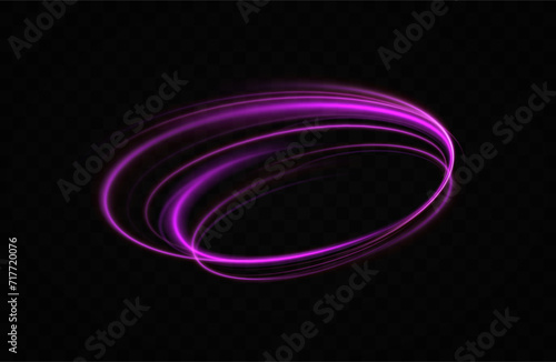  Neon vortex. Purple line curve light effect. Magic circle vector.Neon portal.