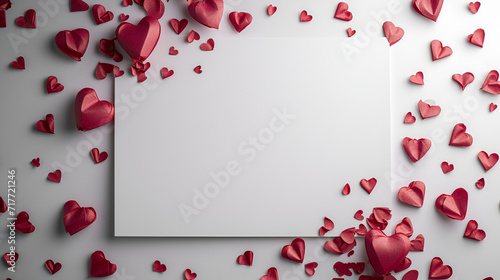  Valentine's day greeting card with heart shaped cookies white paper on pink background. Top view with space for your greetings.. AI generated © Saleem
