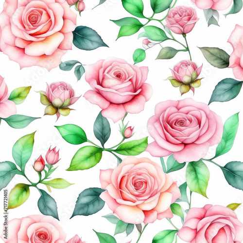 Pastel rose flowers illustraration. Spring floral pattern
