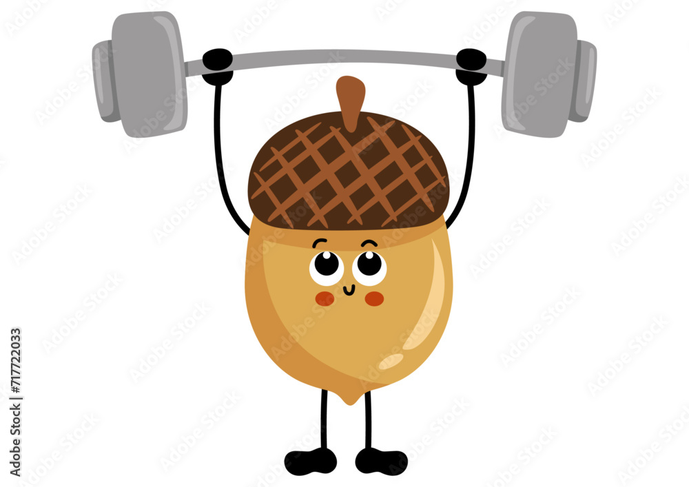 Funny acorn mascot making gym