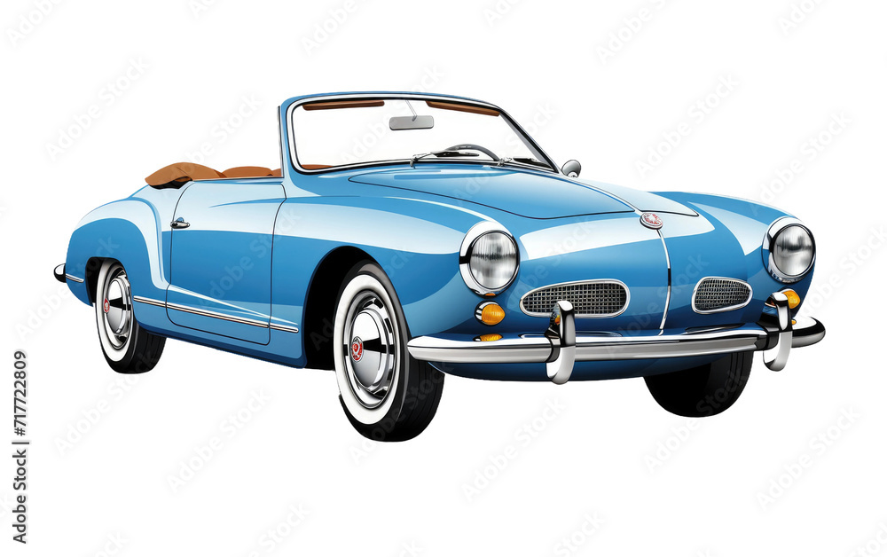 Vintage Azure Blue Car on Transparent Background