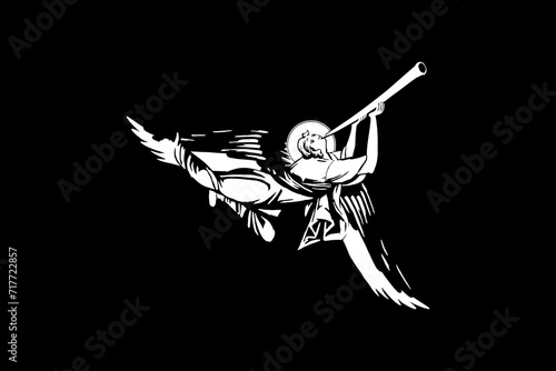 Traditional orthodox image of Archangel. Christian antique illustration black and white in Byzantine style