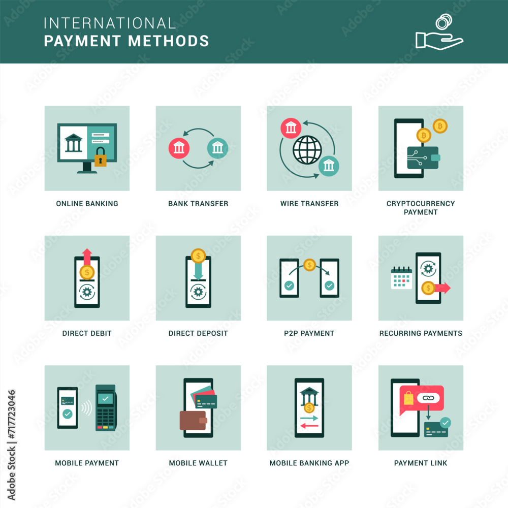 International payment methods icon set International payment methods icon set