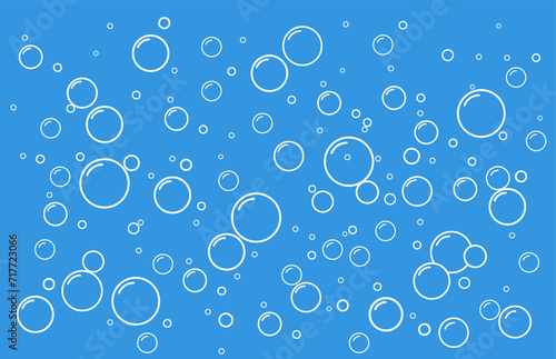 Soap bubbles icon. oxygen bubbles in water. Foam shampoo isolated on blue background. Vector illustration