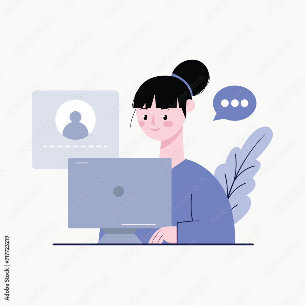 vector illustration of a woman holding a meeting on a laptop