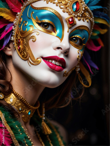 beautiful Female wearing venetian carnival mask and costume © Dwi