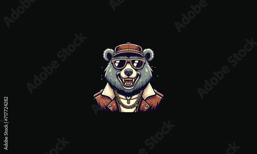 head bear wearing sun glass and jacket vector mascot design