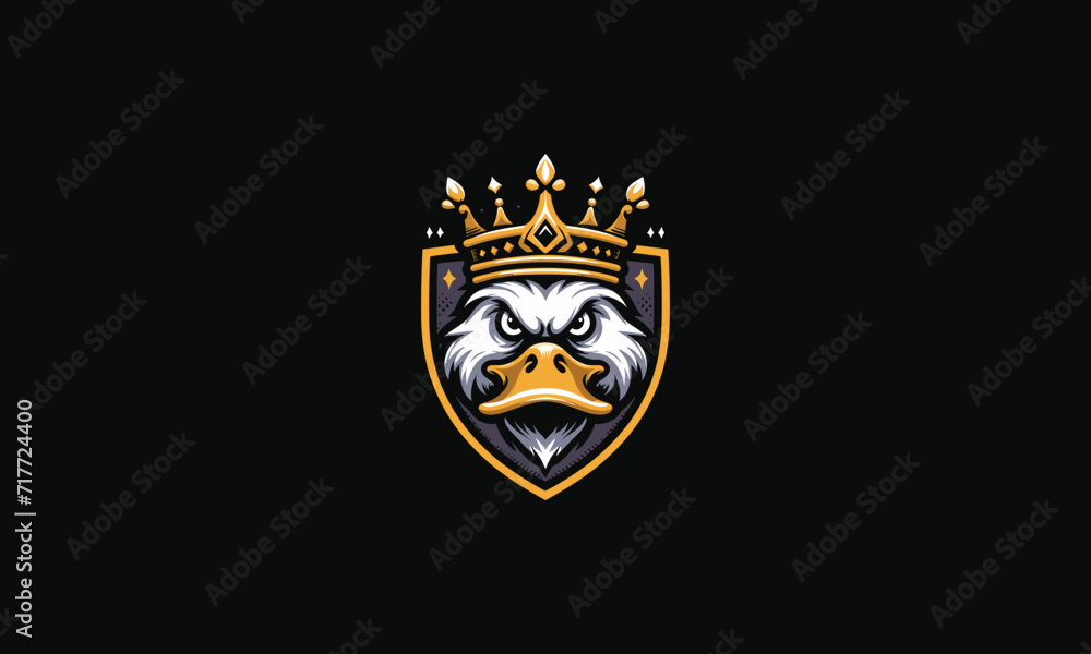 Obraz premium duck wearing crown with shield vector logo design