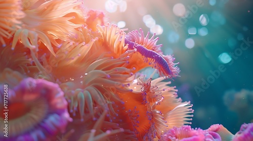 Generative AI : Explore a vibrant underwater realm teeming with life, rich aquatic flora, and futuristic, eco-friendly technology in harmony with nature.