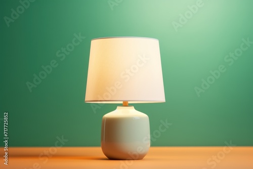 Table lamp on a green background. Copy space.