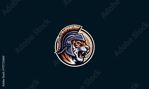 head tiger wearing helmet spartan vector logo design
