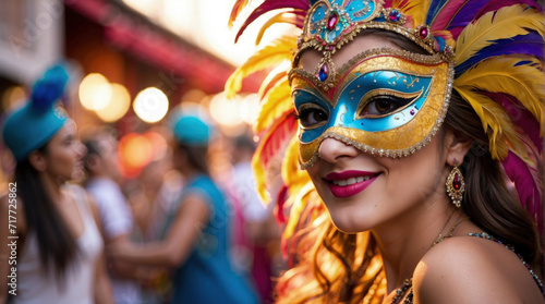 beautiful Female wearing venetian carnival mask and costume © Dwi