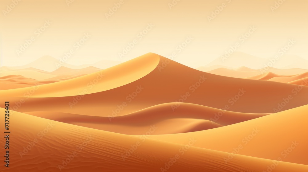 Vast Desert Landscape With Distant Sand Dunes, Majestic and Serene Nature Photography. Luxury golden wallpaper. Banner.