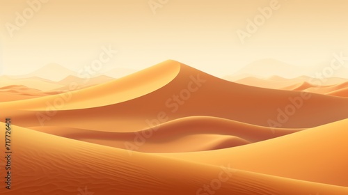 Vast Desert Landscape With Distant Sand Dunes  Majestic and Serene Nature Photography. Luxury golden wallpaper. Banner.