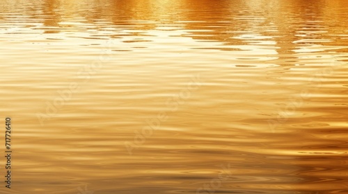 Tranquil Golden Water Surface Reflecting the Warmth of a Sunset Evening. Luxury trendy background. Banner.