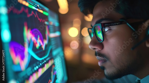 Generative AI : Young indian business man trader wearing glasses