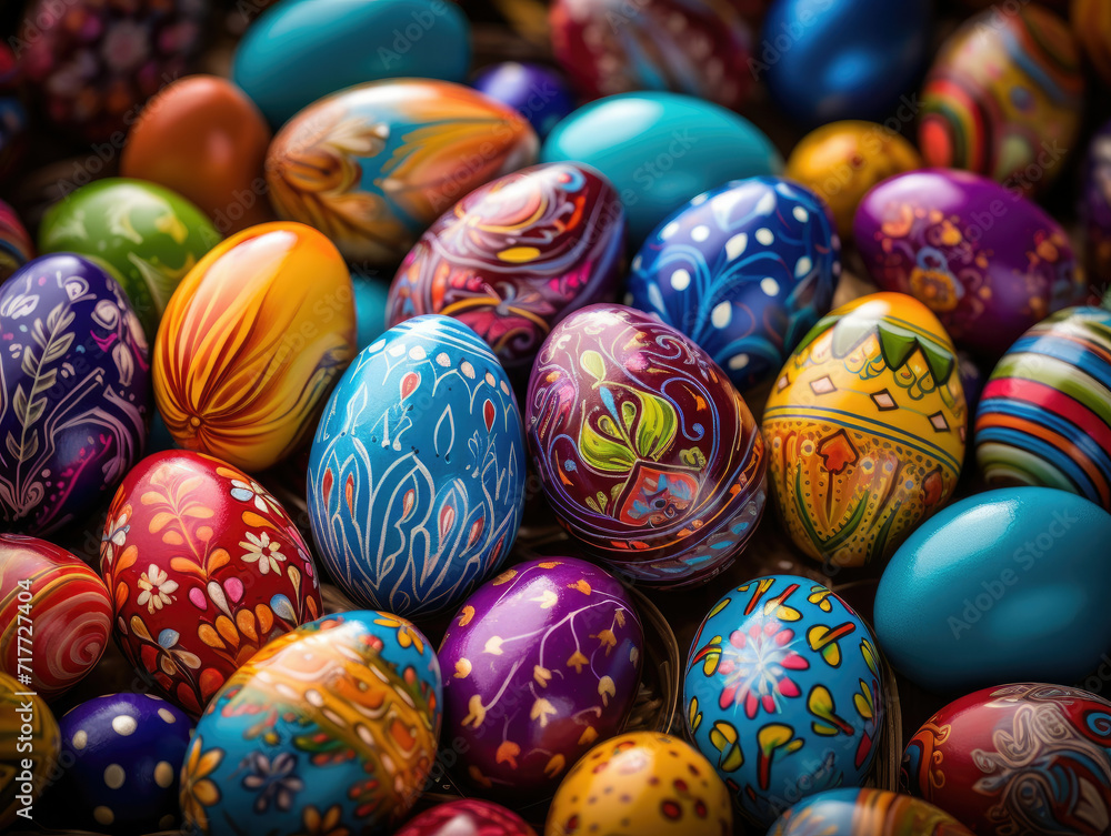 Colorful Painted Easter Eggs Piled Together Colorful Painted Easter Eggs Piled Together