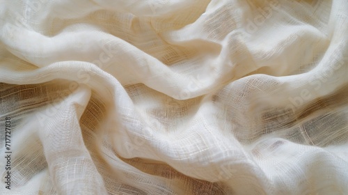 Generative AI : Fabric backdrop White linen canvas crumpled natural cotton fabric photo