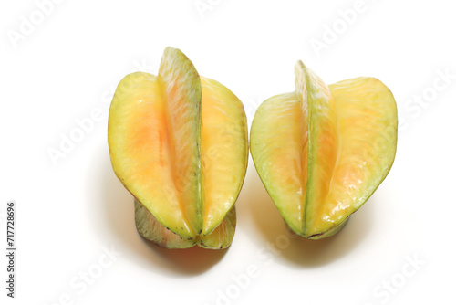 Two fresh organic star fruit delicious isolated on white background clipping path