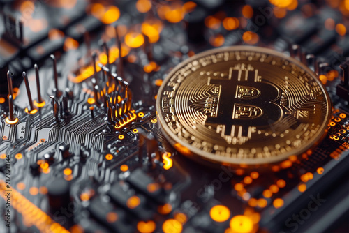 Digitale Zukunft im Fokus: Bitcoin Chip Illustration als Symbol für sichere Krypto-Transaktionen und technologischen Fortschritt im Finanzwesen photo