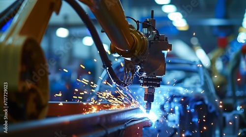 Generative AI : The welding arm on the automobile production line is being welded