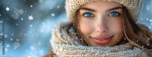 Winter Beauty: A Blonde Woman in a Beanie and Scarf Generative AI