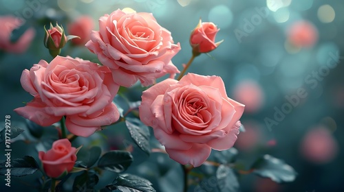 Generative AI   Beautiful pink roses on a soft background